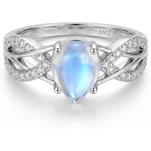Anillo de Compromiso de Ópalo Pera, Plata de Ley 925, Diamantes Pavé, Nudo Infinito, Joyería Fina Romántica para Mujer - Product Image 1