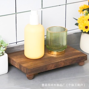 Solid Wood Soap <b>Dish</b> Rectangular Minimalist Design With Legs Heavy Burn Color Natural Wood Material Bathroom Storage <b>Rack</b> - Product Image 2