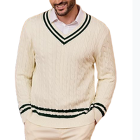 Pull en maille torsadée en coton pur pour homme, col en V, style preppy universitaire, manches longues