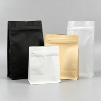 Sachet de café imprimé sur mesure à fond plat, résistant à l'humidité, refermable avec fermeture éclair, pour emballage de grains torréfiés, pochette en aluminium à usage unique