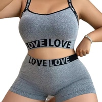 Ensemble soutien-gorge de sport et sous-vêtements pour femme avec imprimé lettres, débardeur dos nu et shorty, grandes tailles