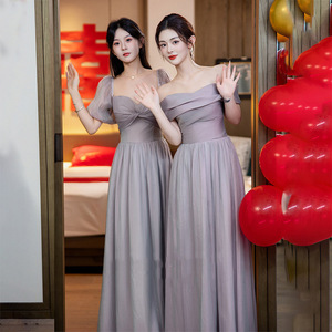 Purple Bridesmaid Dress Long A-Line Strapless Chiffon Elegant Evening Gown For Bridesmaids - Product Image 5