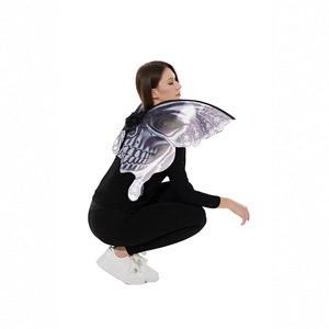 Women's <b>Black</b> Knitted Bodysuit With Butterfly <b>Wings</b> Skull Print Sexy Club Costume - Product Image 4