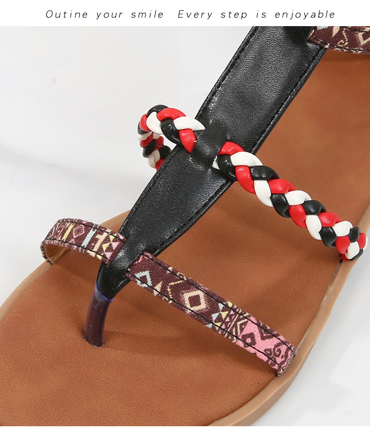 Bohemian Dazzling Patchwork Roman Sandals Women's Large Size Flat Ladies Shoes and Sandals
