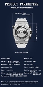 Reloj de Cuarzo SANDA 7027 para Hombre, Reloj de Pulsera con Esfera de Índices en Barra, Reloj Deportivo de Moda para Estudiantes con Función Luminosa e Impermeable - Product Image 4