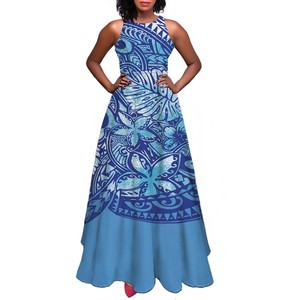 Robes longues décontractées sans manches <span class=keywords><strong>pour</strong></span> femmes, style A-line, motifs tatouages floraux Hibiscus Plumeria Tapa de Tahiti, <span class=keywords><strong>pour</strong></span> fêtes et usage quotidien, été - Product Image 3