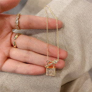Collar de cobre de joyería, colgante de cerradura de circón con llave pequeña - Product Image 2