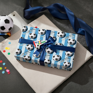 Soccer Ball Pattern Gift <b>Wrap</b> <b>Paper</b> <b>Roll</b> Blue Stripes Champion Mode Text Eco-Friendly Art <b>Paper</b> for Birthday Gifts - Product Image 1