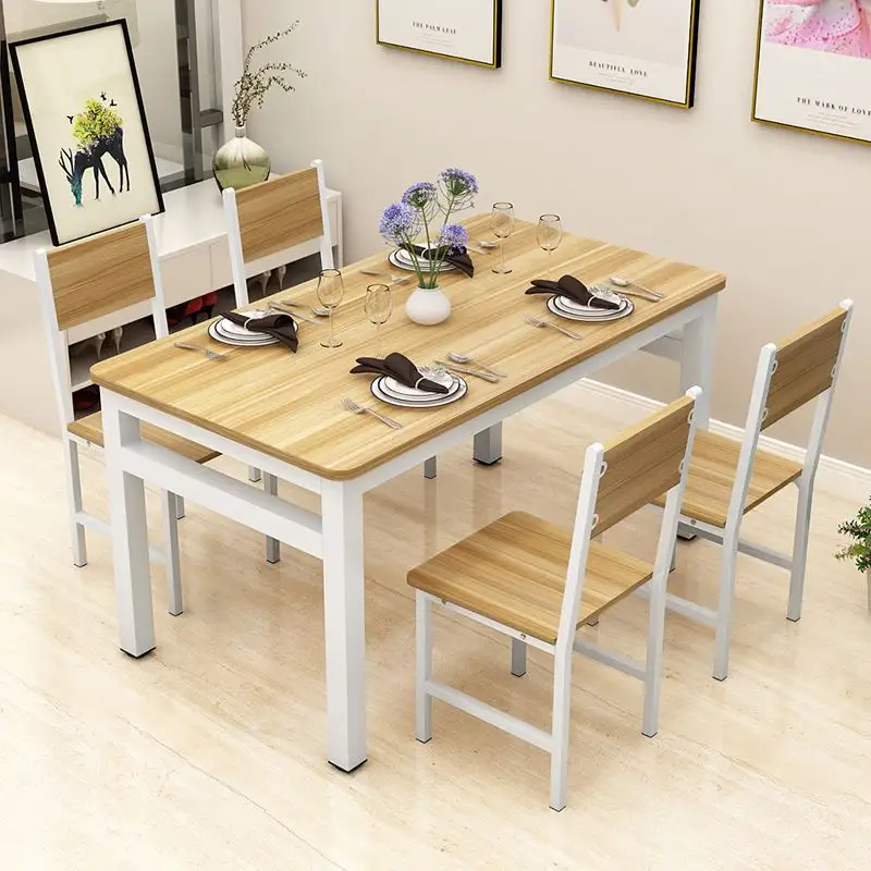 Contemporary Wooden Dining Room Furniture Modern Small Apartment Steel-Wood Dining Table And Chair