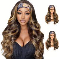 Perruque en promotion pour femmes africaines, longue et bouclée, grandes ondulations, marron et blonde, avec bandeau, 260g, stock usine