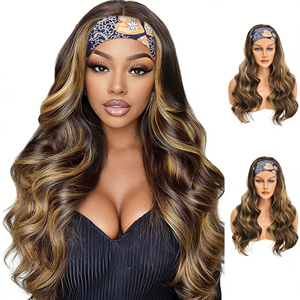 Perruque en promotion pour femmes africaines, longue et bouclée, grandes ondulations, marron et blonde, avec bandeau, 260g, stock usine - Product Image 1