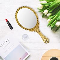 Hot Sell Gold Oval Retro Vintage Handheld Mirror Small Silver Embossed Portable Princess Makeup Compact Hand Mirrors for Women