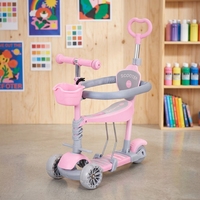 Trottinette 5-en-1 pour enfants avec siège et barre de poussée, design extérieur en plastique, pliable et réglable en hauteur – Approvisionnement direct usine