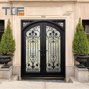 Factory Exterior Security Simple Cast <strong>Rustic</strong> Black Wrought Iron Doors Industry in China - Product Image 3