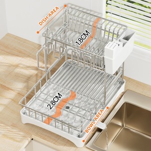 <span class=keywords><strong>Escurridor</strong></span> de <span class=keywords><strong>Platos</strong></span> con Porta Utensilios, Bandeja de Drenaje, Plateado, Ahorrador de Espacio, Acero Inoxidable, para Encimera de Cocina - Product Image 3