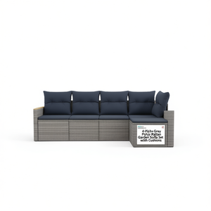 Juego de sofás de jardín de ratán sintético gris de 4 piezas con cojines, muebles de exterior - Product Image 1