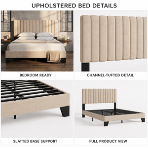Letto Moderno Imbottito con Testiera Trapuntata <span class=keywords><strong>a</strong></span> Canali, Base <span class=keywords><strong>a</strong></span> <span class=keywords><strong>Doghe</strong></span> in Metallo e <span class=keywords><strong>Gambe</strong></span> Rialzate <span class=keywords><strong>per</strong></span> Arredamento Camera da Letto Contemporanea - Product Image 2