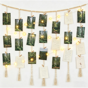 Panneau d'affichage photo personnalisé en corde de coton, macramé, pour mariage, anniversaire et fête, avec LED. - Product Image 5