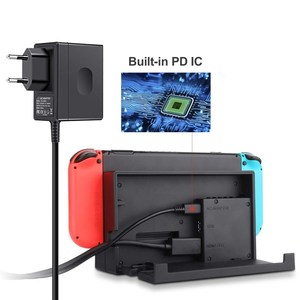 Adaptateur secteur chargeur compatible Nin Tendo <span class=keywords><strong>Switch</strong></span> chargeur 15V2.6A Kit de charge rapide pour <span class=keywords><strong>Switch</strong></span> <span class=keywords><strong>Dock</strong></span> et Pro Controller Support <span class=keywords><strong>TV</strong></span> - Product Image 1
