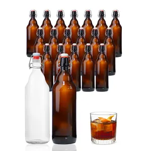 Easy Flip Lid Clear Amber Drink Beer Wine Water Bottles Glass Swing Top Bottle 500ml 1000ml Beer Glass Bottle
