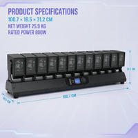 Luz LED Móvil de Cabeza Lineal 4 en 1 de 12*60W con Control DMX512, Atenuación Lineal de 32 bits, Matriz de Oscilación y Enfoque, 2900K para Discoteca