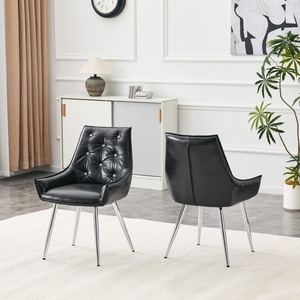 Chaise d'appoint moderne en similicuir PU à motif crocodile, dossier capitonné en losanges, pieds en métal chromé, lot de 2 pour salon - Product Image 2