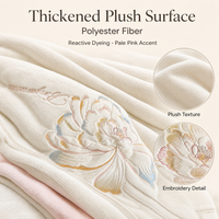 Parure de lit 4 pièces en velours de lait polyester épaissi, teinture réactive, broderie florale élaborée, housse de couette