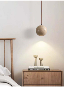 Lampadario a sospensione LED in travertino giallo Wabi Sabi, lampada da comodino per camera da letto, faretto da tavolo, installazione facile, dimensioni medie, 2 anni di garanzia - Product Image 1