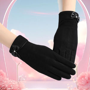 Winter <b>Warm</b> <b>Gloves</b> Solid Color Bow Wrist Touch Screen Anti-slip Breathable Women Travel Cycling Low MOQ Fast Dispatch Durable - Product Image 5