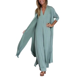 Ensemble robe pull col V et cardigan couleur unie pour femme - Product Image 6