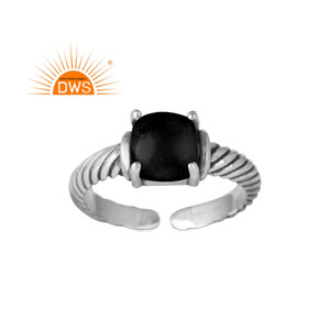 Wholesale Black Onyx Gemstone Ring Handmade Oxidized Sterling Silver Adjustable Ring Jewelry For Women's - Product Image 1
