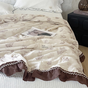 Couette d'été rétro florale en coton et lin 200x230cm, tissage sergé, légère et rafraîchissante - Product Image 2