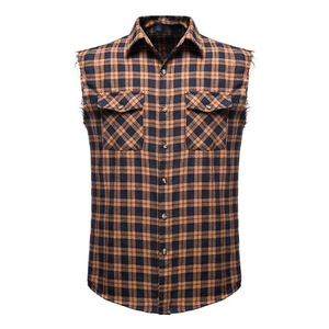 Áo sơ mi nam mùa hè chất liệu flannel kẻ caro, không tay, hai túi, kiểu dáng cao bồi, cài nút, chất liệu cotton, kiểu áo vest kẻ caro - Product Image 5