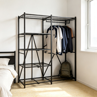 Porte-vêtements métallique industriel à deux plis et 5 niveaux, thermolaqué, antirouille, robuste, pour chambre, placard, magasin de vêtements, entrepôt, ODM, OEM
