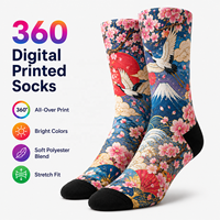 Chaussettes jetables en gros pour personnel, imprimées numériquement 360°, design personnalisé, imprimé intégral, polyester coloré, mode OEM