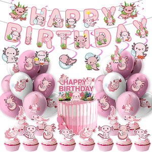 Décorations de fête sur le thème du Salamandre rose de dessin animé, Toppers de cupcakes pour baby shower, Bannières, Ballons en latex, Articles de fête Salamandre - Product Image 1
