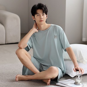 2025 nuovo pigiama estivo da <span class=keywords><strong>uomo</strong></span> modale traspirante pantaloncini di seta di ghiaccio Set di <span class=keywords><strong>abbigliamento</strong></span> per la casa in maglia - Product Image 2