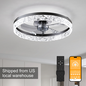 19.7'' Flush Mount Crystal <b>Ceiling</b> <b>Fan</b> Light 6 Speed Reversible Quiet DC Motor 3CCT Adjustable for Living Room Bedroom - Product Image 1