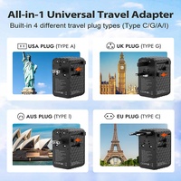Adaptador de viaje de cargador rápido USB tipo C Worldplug de 140W GaN 2A3C adaptador de viaje Universal internacional para portátil función PPS PD