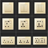 Interruptor de Pared con Panel de Vidrio Templado de Lujo, Enchufe Dorado para Reino Unido, Toma de Corriente Universal de 13A, USB Tipo-C, Carga Rápida de 18W, 250V PC