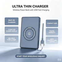 Batterie externe portable 10000 mAh avec charge sans fil rapide 15W PD22.5W, magnétique et support 4-en-1 pour voyage, compatible iWatch sans fil