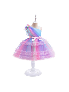 Robe <span class=keywords><strong>de</strong></span> princesse arc-en-ciel asymétrique en tulle moelleux pour enfants, idéale pour les spectacles transfrontaliers, les fêtes et les 1er anniversaires <span class=keywords><strong>des</strong></span> filles - Product Image 3