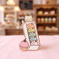 Épinglette en émail personnalisée sans MOQ, motif chat Kawaii, dessert, crème glacée, cupcake, en métal émaillé dur, pour collection de sucreries