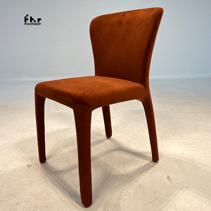 Silla de Comedor Moderna Tapizada en Terciopelo Naranja Quemado con Respaldo Curvo para Hotel, Restaurante, Hogar, Villa - Product Image 4