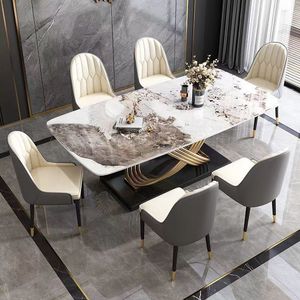 Mesa de Comedor de Losa de Piedra con Sillas, Estilo Italiano, Moderno, Sencillo, de Lujo Ligero, para Restaurante, Apartamento Pequeño, Rectangular, Plegable - Product Image 3
