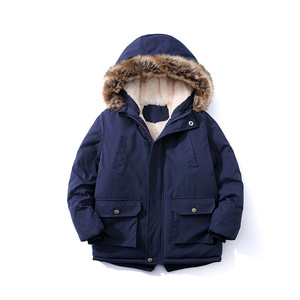 Manteau d'hiver décontracté pour garçon avec <span class=keywords><strong>capuche</strong></span> en <span class=keywords><strong>fourrure</strong></span>, rembourré et imperméable, fermeture éclair longue, veste chaude en coton épais, vêtements d'extérieur pour enfants - Product Image 4
