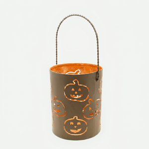Lanterne en métal découpée Jack-O'-Lantern, silhouette de citrouille, porte-bougie d'Halloween, anthracite mat - Product Image 1