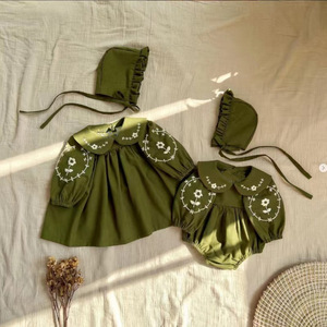 Robe d'automne-hiver pour filles, coton et lin, robe de princesse à manches longues, broderie artisanale, body bébé, vêtements pour bébé - Product Image 5