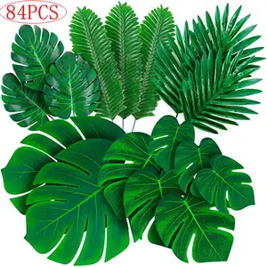 84 PCS 6种人工棕榈叶配蒸汽热带蒙斯特拉绿色假棕榈叶装饰