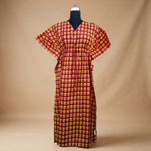 Kaftan Handblock Bagru Print Eco-Friendly Natural Waistline Woven Cotton Fabric <b>Loose</b> Fit Floor-Length Casual <b>Dress</b> for Women - Product Image 3